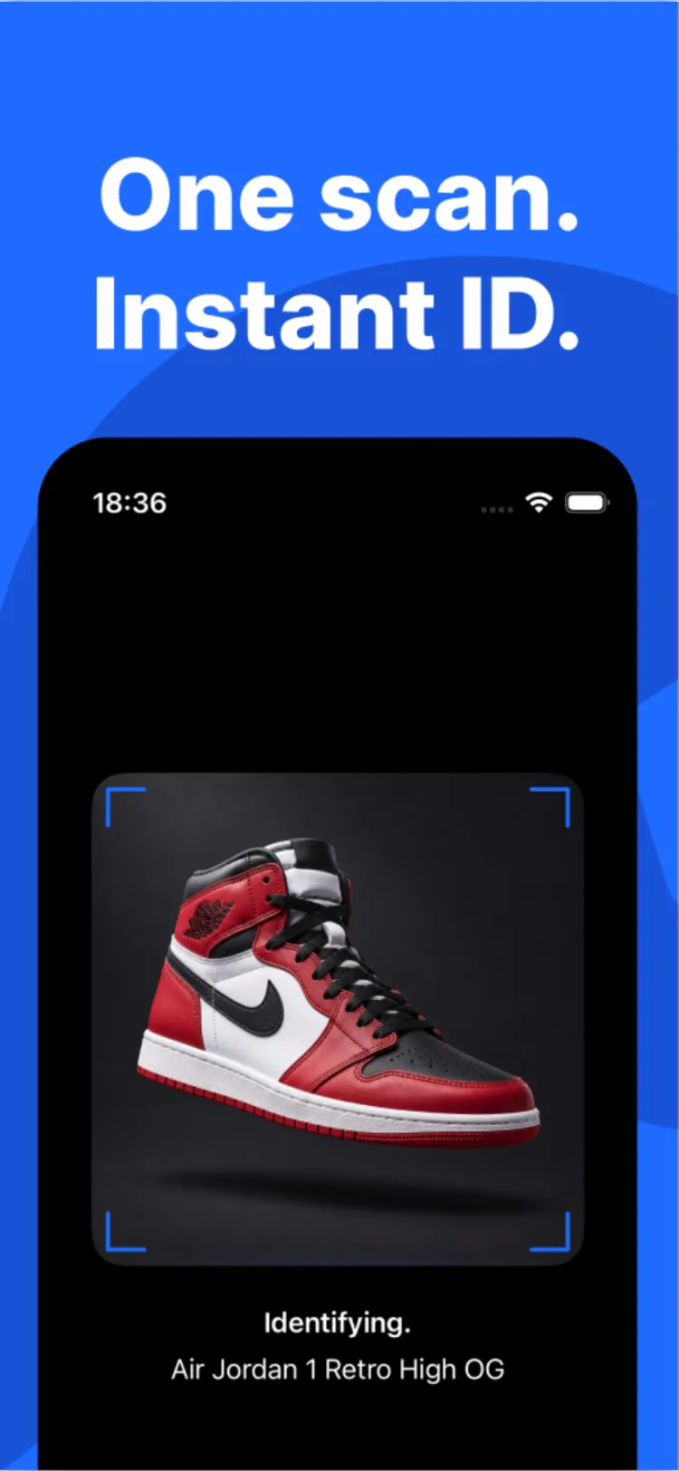 SoleScan camera view identifying an Air Jordan 1 Retro High OG sneaker in real time